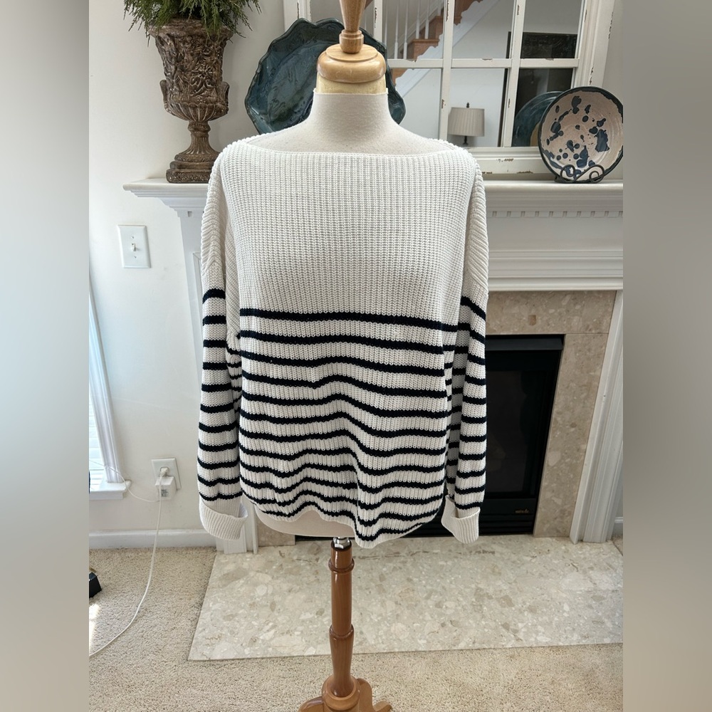 French Connection Navy and White Striped Oversized Sweater